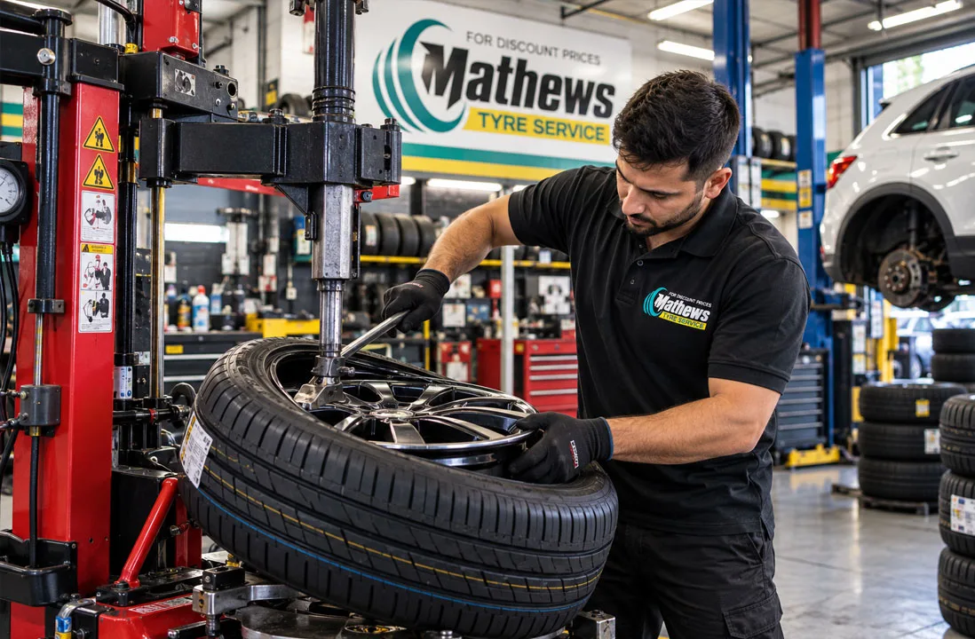 Tyre fitting at Mathews Tyres Campsie, near Croydon Park