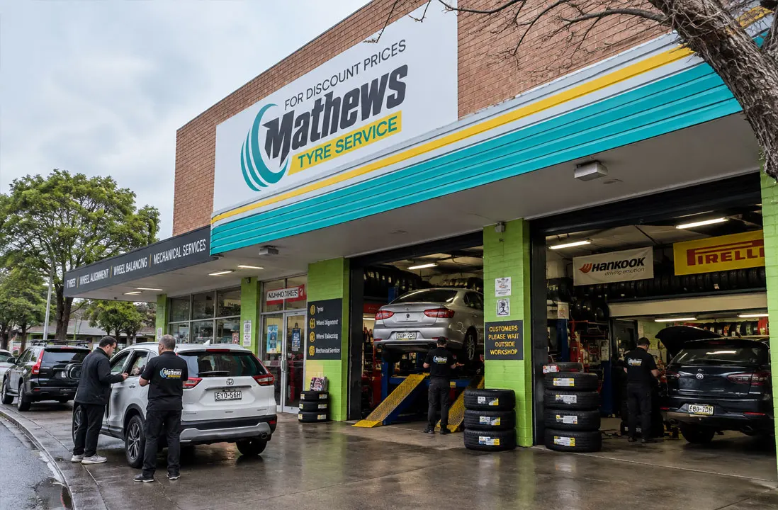 front of Mathews Tyres, Campsie
